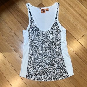 Tory Burch Rhinestone Tank M White/Silver